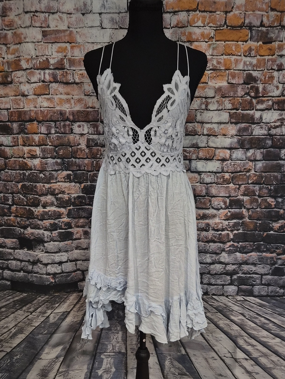 Free People FP One Light Blue Strapless Lace Bodice Summer Dress